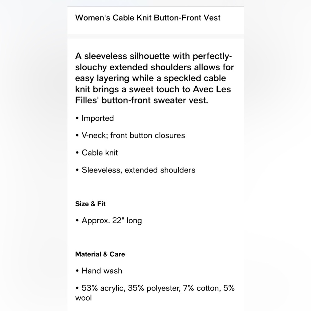 MWT Women's Cable Knit Button-Front Vest - Picture 5 of 12